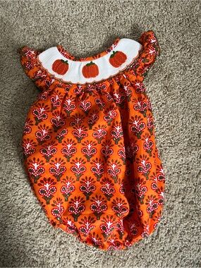 Poppy Kids Co Smocked Fall Pumpkin Halloween Bubble